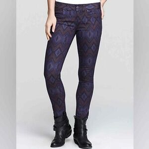 Free People Millenium Purple Ikat Aztec Print Skinny Denim Jeans Purple Size S